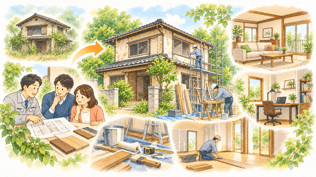 空き家を住居や事務所として活用するリフォーム事例のイメージ