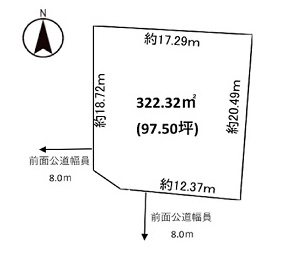 【南西向き角地】敷地面積97.5坪の住宅用地間取り画像1